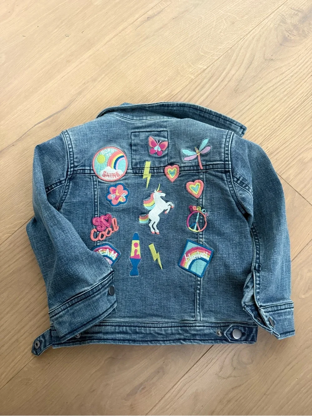 NWOT-Hatley Girls' 3T Denim Embroidered Jean Jacket unicorns,butterflies MSRP$85